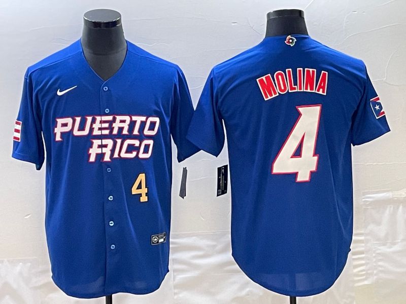 Men 2023 World Cub Puerto Rico 4 Molina Blue Nike MLB Jersey6